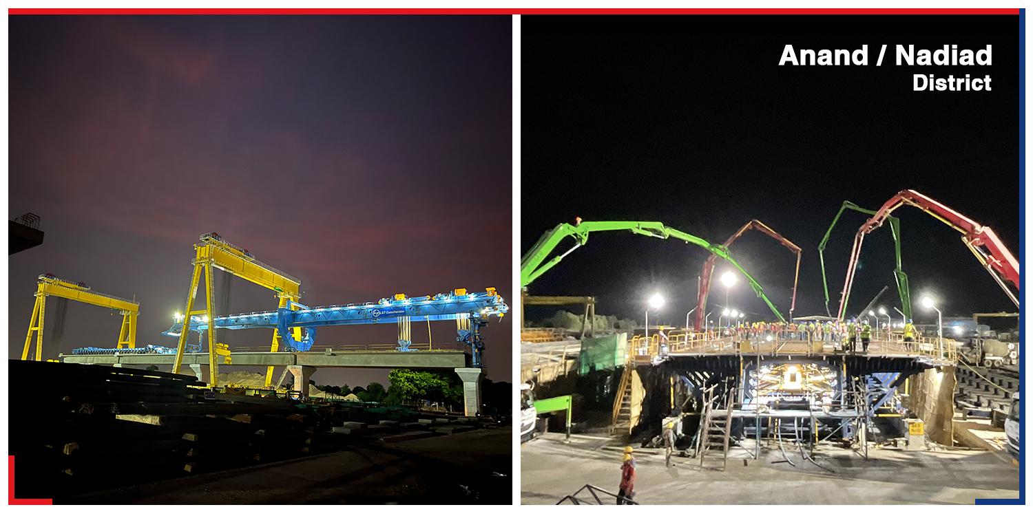 A Glowing Construction Site at Anand/Nadiad District, Gujarat using the Advanced Technology of Full Span Box Girder Launcher