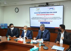 NHSRCL Signs First Agreement for Design, Supply and Construction of Track and Track related works for Mumbai Ahmedabad High Speed Rail corridor The contract will boost the ‘Make in India initiative’ and ‘Transfer of Technology’