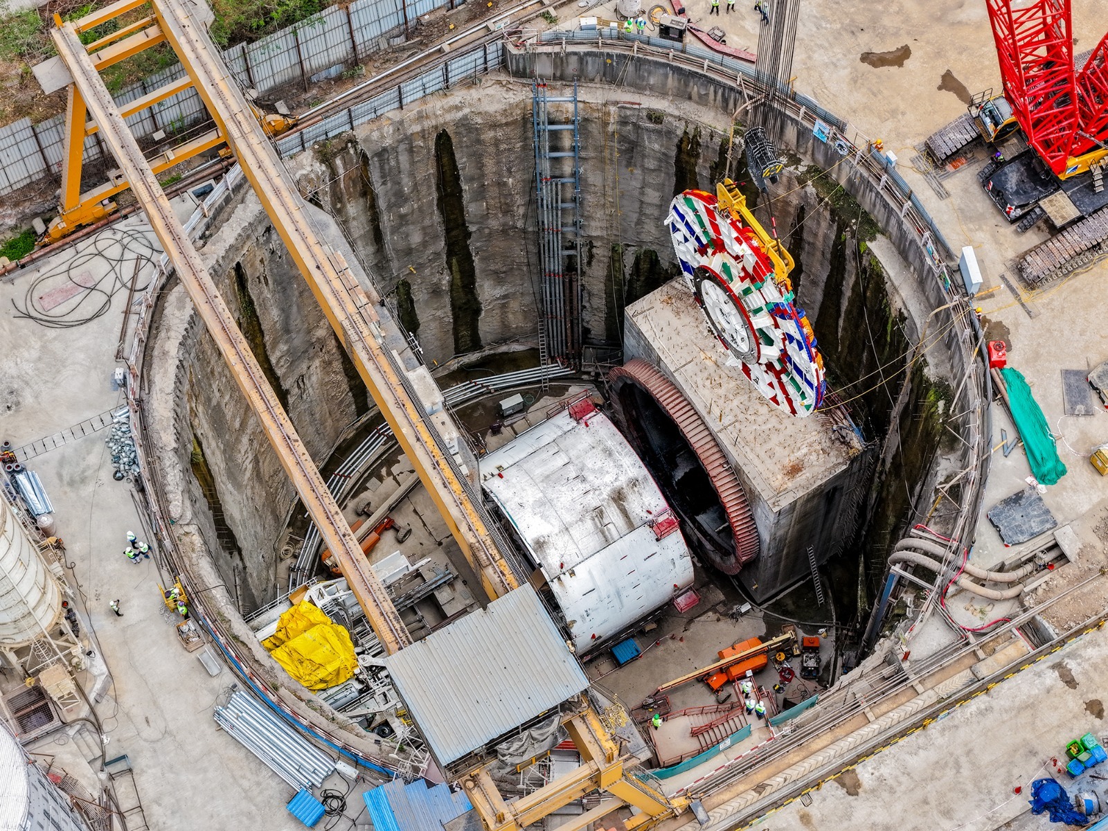 Cutterhead of the Second TBM lowered for the 21 km tunnel in Mumbai-Ahmedabad Bullet Train Project at Sawli (Ghansoli) near Mumbai (Maharashtra)