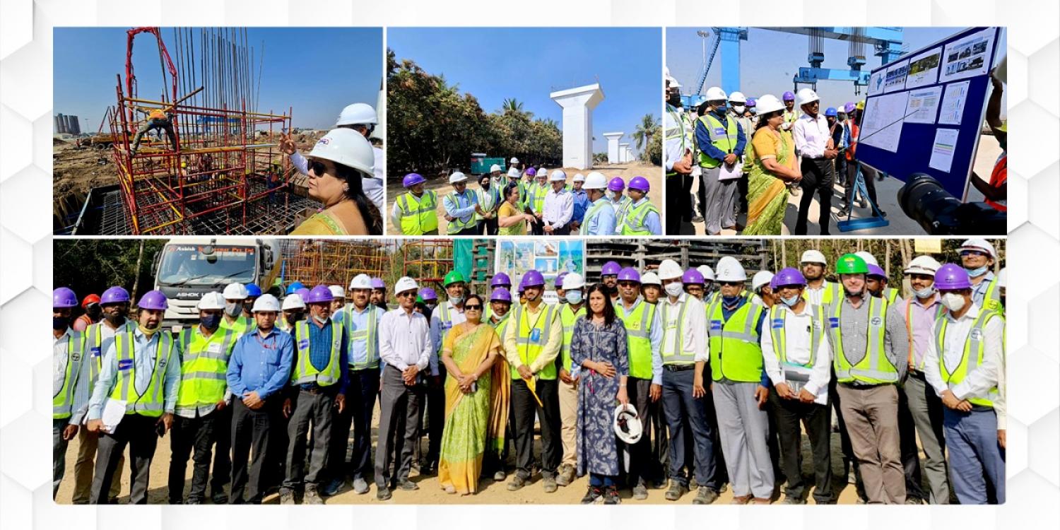 श्रीमती दर्शना जरदोश, माननीय राज्य मंत्री, रेल और कपड़ा ने 17 फरवरी 2022 को सूरत और वापी के बीच मुंबई-अहमदाबाद हाई स्पीड रेल कॉरिडोर निर्माण गतिविधियों का निरीक्षण किया।
