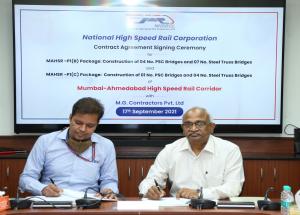 Contract agreement signing ceremony between NHSRCL and M/s M.G. Contractors Pvt. Ltd for package MAHSR-P-1(B) and MAHSR-P-1(C) on 17th September 2021