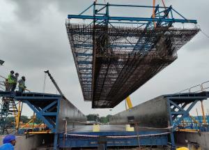 Bar Cage weighing around 42 MT placed in Full Span Box Girder mould at a casting yard near Anand, Gujarat