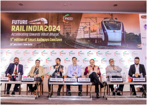 Shri Vivek Kumar Gupta, MD/NHSRCL speaking at the FICCI Smart Railways Conclave on 26th July 2024