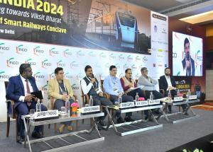 Shri Vivek Kumar Gupta, MD/NHSRCL speaking at the FICCI Smart Railways Conclave on 26th July 2024