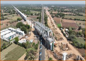 Steel girder launching in progress in Kheda District – June 2024
