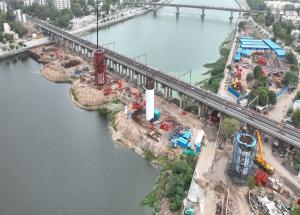 Foundation and pier work in progress at Sabarmati River, Ahmedabad district - July 2024