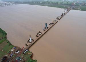 Well foundation and pier work at Narmada river in Bharuch District, Gujarat - August 2024