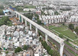 Viaduct construction in progress using span by span method in Vadodara district, Gujarat - August 2024