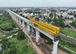 Viaduct construction in progress using span by span method in Vadodara district, Gujarat - August 2024