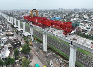 Viaduct construction in progress using span by span method in Ahmedabad, Gujarat - August 2024