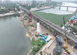 Foundation and pier work in progress at Sabarmati River in Ahmedabad District, Gujarat - August 2024