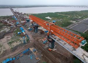 The bridge over the Narmada River in Gujarat is making swift progress for the Mumbai-Ahmedabad Bullet Train Project