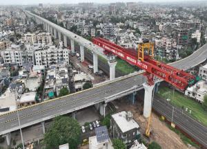 Viaduct construction in progress using span by span method in Ahmedabad, Gujarat - September 2024