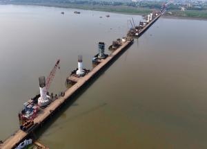 Well foundation and pier work in progress at Narmada River, Bharuch District, Gujarat - November 2024