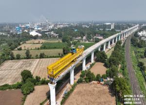 Viaduct construction work in progress using span by span method at Vadodara District, Gujarat - November 2024