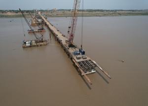 Well Foundation Work in Progress, Narmada River at Bharuch District, April 2022