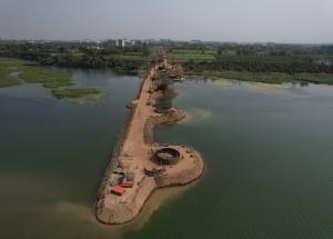 Well Foundation in Progress, Tapi River at Surat District, April 2022