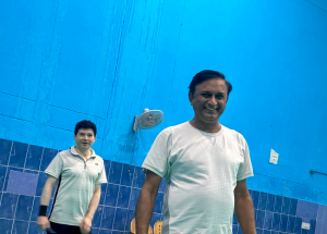 A glimpse of the team playing a badminton match during the Annual Sports Speed and Synergy event