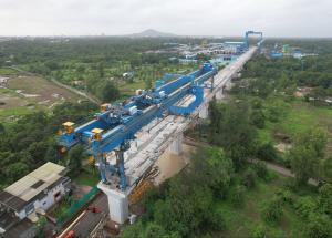 Full Span Girder Launching under progress at Surat District, August 2023