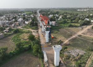 MAHSR Viaduct construction through SBS (Over-slung) method at Ahmedabad District, September 2023