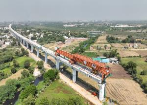 MAHSR Viaduct construction through SBS (Over-slung) method, Ahmedabad District, December 2023