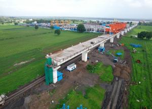 MAHSR Viaduct construction through SBS (Over-slung) method, Bharuch District, August 2023