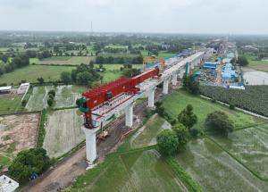 MAHSR Viaduct construction through SBS (Over-slung) method, Kheda District, August 2023
