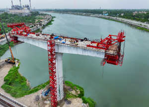 Bridge over Sabarmati River is under construction for Mumbai Ahmedabad Bullet Train corridor