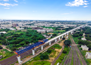 Launching gantry in action for viaduct construction in Vadodara for Mumbai-Ahmedabad Bullet Train project