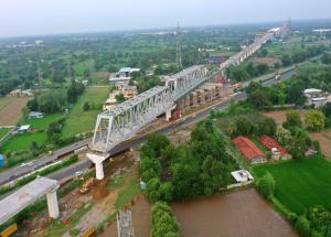 Second 100 m Span of a 2 x 100 m long Steel Bridge Launched over NH - 48 in Gujarat for Mumbai-Ahmedabad Bullet Train Project