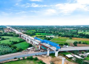 Viaduct construction in process in Anand district for Mumbai-Ahmedabad Bullet Train project