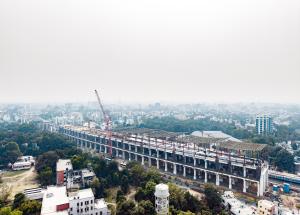 गुजरात के वडोदरा बुलेट ट्रेन स्टेशन पर निर्माण कार्य प्रगति पर है