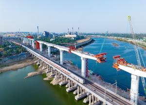 Construction advances on Sabarmati River bridge in Amdavad for Mumbai-Ahmedabad Bullet Train Project