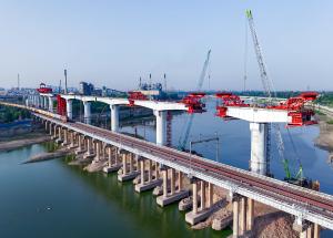 Construction advances on Sabarmati River bridge in Amdavad for Mumbai-Ahmedabad Bullet Train Project
