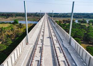 Track installation work on Mumbai-Ahmedabad Bullet Train Viaduct