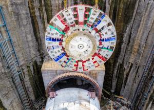 Cutterhead of the Second TBM lowered for the 21 km tunnel in Mumbai-Ahmedabad Bullet Train Project at Sawli (Ghansoli) near Mumbai (Maharashtra)