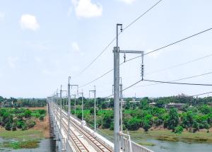 Electrification work in progress at Navsari district for Mumbai-Ahmedabad Bullet Train project