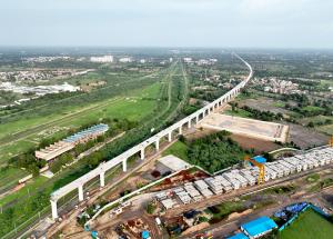 MAHSR viaduct work and SBS casting yard in Ahmedabad district, Gujarat