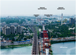Bridge over Sabarmati River is under construction for Mumbai Ahmedabad Bullet Train corridor