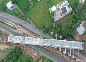 Second 100 m Span of a 2 x 100 m long Steel Bridge Launched over NH - 48 in Gujarat for Mumbai-Ahmedabad Bullet Train Project This is the ninth steel bridge completed for the project