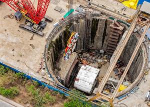 Cutterhead of the Second TBM lowered for the 21 km tunnel in Mumbai-Ahmedabad Bullet Train Project at Sawli (Ghansoli) near Mumbai (Maharashtra)