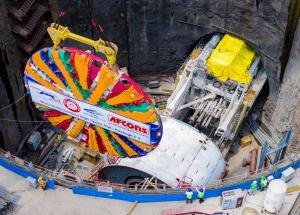 Cutterhead of the Second TBM lowered for the 21 km tunnel in Mumbai-Ahmedabad Bullet Train Project at Sawli (Ghansoli) near Mumbai (Maharashtra)