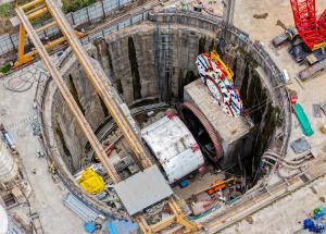 Cutterhead of the Second TBM lowered for the 21 km tunnel in Mumbai-Ahmedabad Bullet Train Project at Sawli (Ghansoli) near Mumbai (Maharashtra)