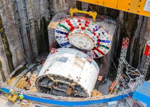 Cutterhead of the Second TBM lowered for the 21 km tunnel in Mumbai-Ahmedabad Bullet Train Project at Sawli (Ghansoli) near Mumbai (Maharashtra)
