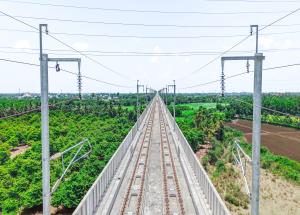 Electrification work in progress at Navsari district for Mumbai-Ahmedabad Bullet Train project