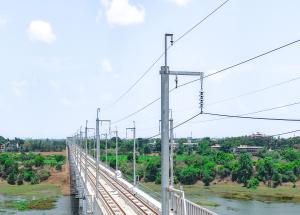 Electrification work in progress at Navsari district for Mumbai-Ahmedabad Bullet Train project