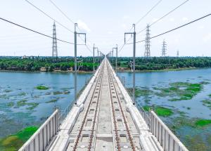 Electrification work in progress at Navsari district for Mumbai-Ahmedabad Bullet Train project
